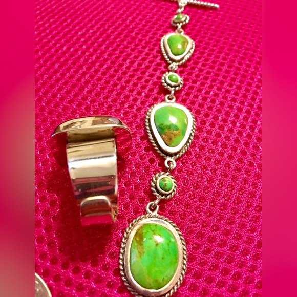 Lime Green Turquoise Stone Jewelry Set | Sterling Silver .925 | 3 pc. Set - Picture 2 of 5